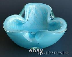 50s Alfredo Barbini Murano Bullicante Aqua Blue Bowl with Gold & Controlled Bubble