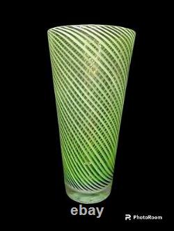 50s Exquisitely Made Murano Art Glass 10.5H Green Swirl Vase Hand Blown Heavy