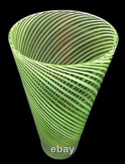 50s Exquisitely Made Murano Art Glass 10.5H Green Swirl Vase Hand Blown Heavy