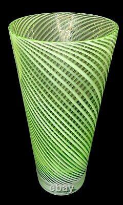 50s Exquisitely Made Murano Art Glass 10.5H Green Swirl Vase Hand Blown Heavy