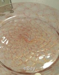 6 Antique Salviati Murano Glass Pink & Gold Fleck Diamond Optic 8.5 Plates