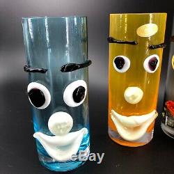 6 Hand Blown Art Glass Clown Face Tumbler Glasses Arte Murano ICET Vintage 7