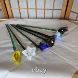 6 Hand Blown Glass Murano Style Flowers 12 Long Art Glass Centerpiece