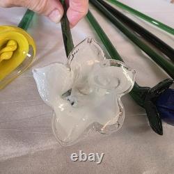 6 Hand Blown Glass Murano Style Flowers 12 Long Art Glass Centerpiece