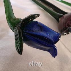 6 Hand Blown Glass Murano Style Flowers 12 Long Art Glass Centerpiece