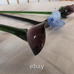 6 Hand Blown Glass Murano Style Flowers 12 Long Art Glass Centerpiece