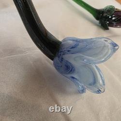 6 Hand Blown Glass Murano Style Flowers 12 Long Art Glass Centerpiece