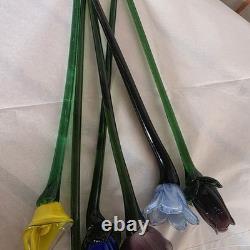 6 Hand Blown Glass Murano Style Flowers 12 Long Art Glass Centerpiece