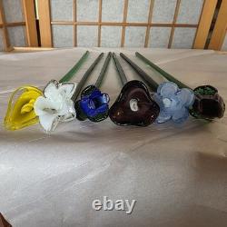 6 Hand Blown Glass Murano Style Flowers 12 Long Art Glass Centerpiece