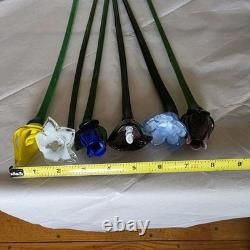 6 Hand Blown Glass Murano Style Flowers 12 Long Art Glass Centerpiece