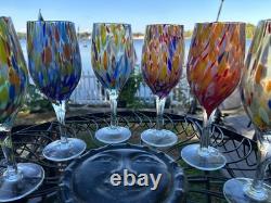 6 Hand Blown MILLEFIORI Strech All Purpose Goblets Wine Glasses Murano Style