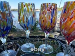 6 Hand Blown MILLEFIORI Strech All Purpose Goblets Wine Glasses Murano Style