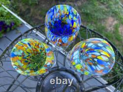 6 Hand Blown MILLEFIORI Strech All Purpose Goblets Wine Glasses Murano Style