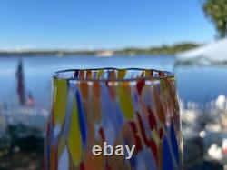 6 Hand Blown MILLEFIORI Strech All Purpose Goblets Wine Glasses Murano Style