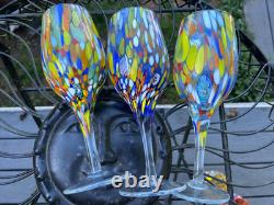 6 Hand Blown MILLEFIORI Strech All Purpose Goblets Wine Glasses Murano Style