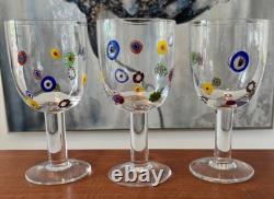 6 Leonardo Murano Millefiori Wine Water Glasses Goblets 7-1/4H Hand Blown EXC