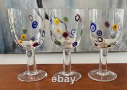 6 Leonardo Murano Millefiori Wine Water Glasses Goblets 7-1/4H Hand Blown EXC
