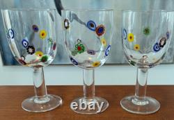 6 Leonardo Murano Millefiori Wine Water Glasses Goblets 7-1/4H Hand Blown EXC