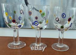 6 Leonardo Murano Millefiori Wine Water Glasses Goblets 7-1/4H Hand Blown EXC