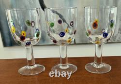 6 Leonardo Murano Millefiori Wine Water Glasses Goblets 7-1/4H Hand Blown EXC