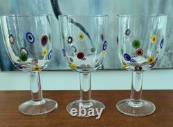 6 Leonardo Murano Millefiori Wine Water Glasses Goblets 7-1/4H Hand Blown EXC