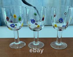 6 Leonardo Murano Millefiori Wine Water Glasses Goblets 7-1/4H Hand Blown EXC