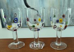 6 Leonardo Murano Millefiori Wine Water Glasses Goblets 7-1/4H Hand Blown EXC