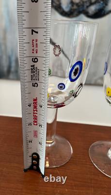 6 Leonardo Murano Millefiori Wine Water Glasses Goblets 7-1/4H Hand Blown EXC