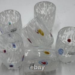 6 Murano Glass Drinking Glasses Goti de Fornasa Hand Blown Colorful Made in Ital