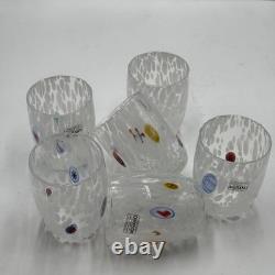 6 Murano Glass Drinking Glasses Goti de Fornasa Hand Blown Colorful Made in Ital