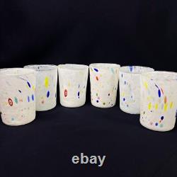 6 Murano Vetreria Art White Confetti Drinking Hand Blown Tumbler Glasses ITALY