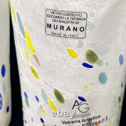 6 Murano Vetreria Art White Confetti Drinking Hand Blown Tumbler Glasses ITALY
