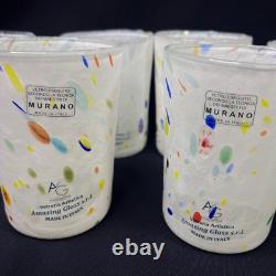 6 Murano Vetreria Art White Confetti Drinking Hand Blown Tumbler Glasses ITALY