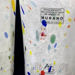 6 Murano Vetreria Art White Confetti Drinking Hand Blown Tumbler Glasses ITALY