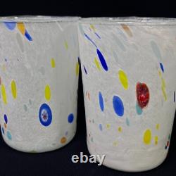 6 Murano Vetreria Art White Confetti Drinking Hand Blown Tumbler Glasses ITALY