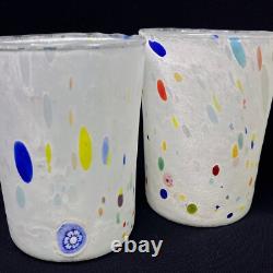 6 Murano Vetreria Art White Confetti Drinking Hand Blown Tumbler Glasses ITALY