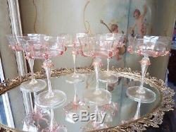 6 Salviati Murano Gold Flake Art Glass Pink Drip Prunts Champagne Goblets Stems