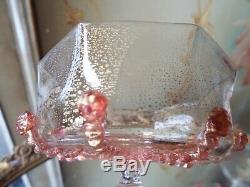 6 Salviati Murano Gold Flake Art Glass Pink Drip Prunts Champagne Goblets Stems