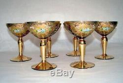 6 Venetian Murano Art Glass Tre Fuochi Style Glasses Red Gold Enamel Decor
