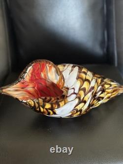 60's Hand Blown Murano Style Vintage Glass Art Conch Sea Shell Sculpture 10'long