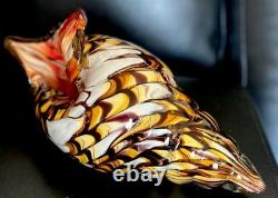 60's Hand Blown Murano Style Vintage Glass Art Conch Sea Shell Sculpture 10'long