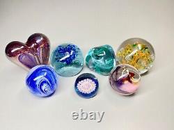 7 Vintage Glass Paperweights Heart Swirls DNA Confetti Canes 2.25 -3.5 Signed