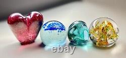 7 Vintage Glass Paperweights Heart Swirls DNA Confetti Canes 2.25 -3.5 Signed