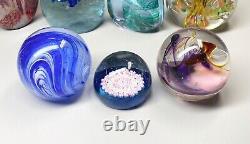 7 Vintage Glass Paperweights Heart Swirls DNA Confetti Canes 2.25 -3.5 Signed