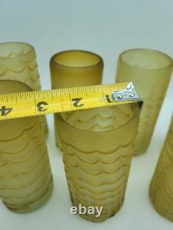 8 MCM Murano Hand Blown Amber Art Glass Highball Tumblers Applied Drape Ribbons