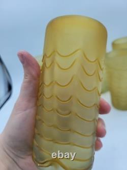 8 MCM Murano Hand Blown Amber Art Glass Highball Tumblers Applied Drape Ribbons