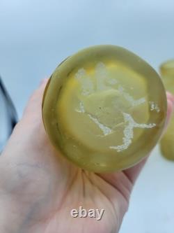 8 MCM Murano Hand Blown Amber Art Glass Highball Tumblers Applied Drape Ribbons