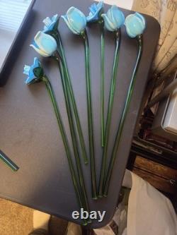 8 Murano Style Hand Blown Glass Flowers