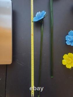 8 Murano Style Hand Blown Glass Flowers