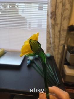 8 Murano Style Hand Blown Glass Flowers